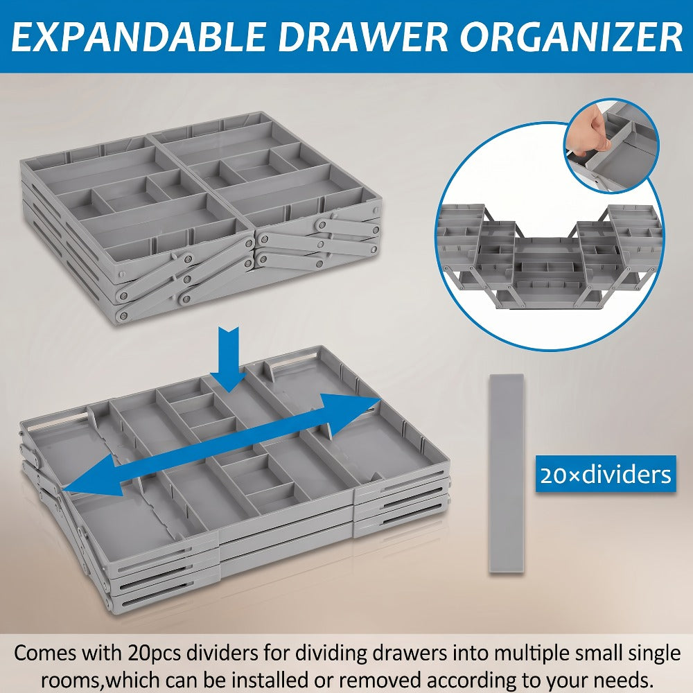 Two-Row Cantilever Drawer Organizer with Two- or Three-Layer Expandable Storage Configurations