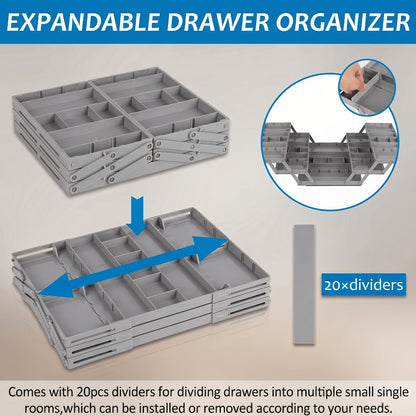 Two-Row Cantilever Drawer Organizer with Two- or Three-Layer Expandable Storage Configurations