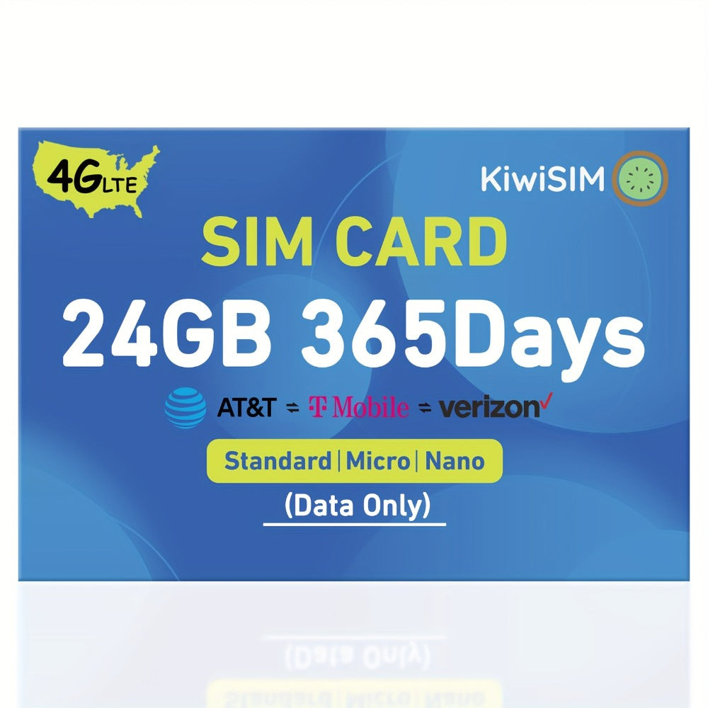 Prepaid Data SIM Card USA 4G LTE KIWISIM Auto-Switch AT&T & T-Mobile, No Contract No Monthly Fee
