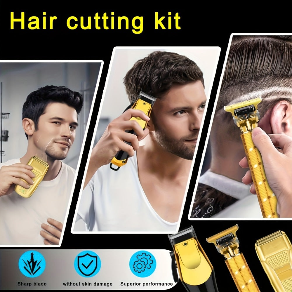Men's Grooming Kit Hair Clipper Set USB Rechargeable LCD Display – Professional Clipper Razor T-Blade Trimmer 8 Guide Combs & Apron Complete