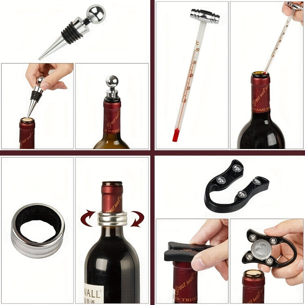 Wine Opener Kit 10pcs Stainless Steel Bottle Opener Gift Set with Wood Case – Beer Wine Accessories Bar Tool Set for Men Women Valentine's