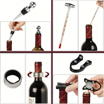 Wine Opener Kit 10pcs Stainless Steel Bottle Opener Gift Set with Wood Case – Beer Wine Accessories Bar Tool Set for Men Women Valentine's
