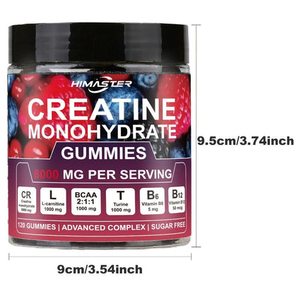 Creatine Monohydrate Gummies 8000mg Blueberry Flavor, with L-Taurine, BCAA, Vitamin B6 & B12