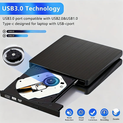 7-in-1 External DVD Drive USB 3.0 with 4 USB Ports & Dual TF/SD Card Reader - High-Speed CD/DVD Burner for Laptop Mac PC