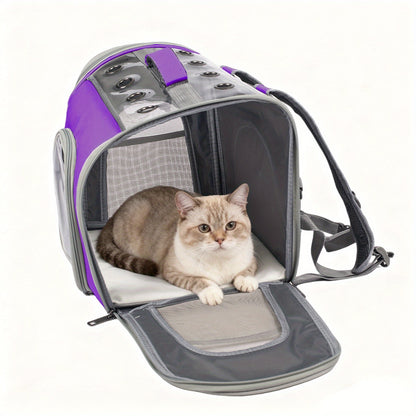 Pet Backpack for Cats and Dogs – Foldable Breathable Mesh Window Carrier Bag with Front Opening, Lightweight Travel Backpack for Hiking