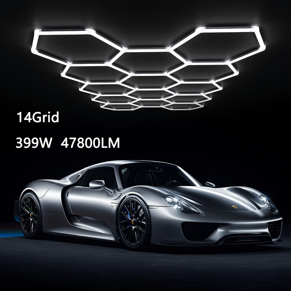 LED Hexagonal Garage Light 6500K, Super Bright Daylight White Shop Light 42W, 620W for Auto Detailing