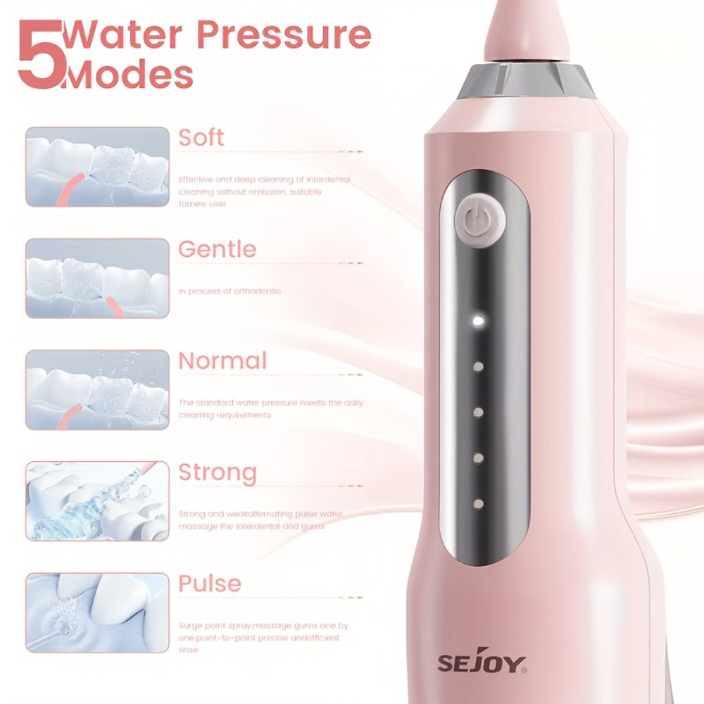 Water Flosser Cordless Oral Irrigator with Five Modes, Five Jet Tips, 1800mAh Battery and Pink or Black Options