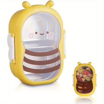 Cute Bee Lunch Box Stainless Steel, 304 Food Grade 2-Compartment Bento Box with Bee-Themed Lid for Kids