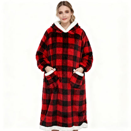 Flannel-Labeled Wearable Blanket Hoodie with Front Pocket and Ten Standard or Extended Color Styles