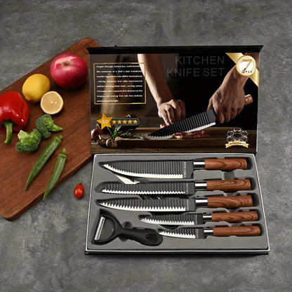 Kitchen Knife Set High Carbon Steel Hand Forged Chef Knives with Case Non-Stick Black Blade for Home Cooking, Dining and Outdoor Meals
