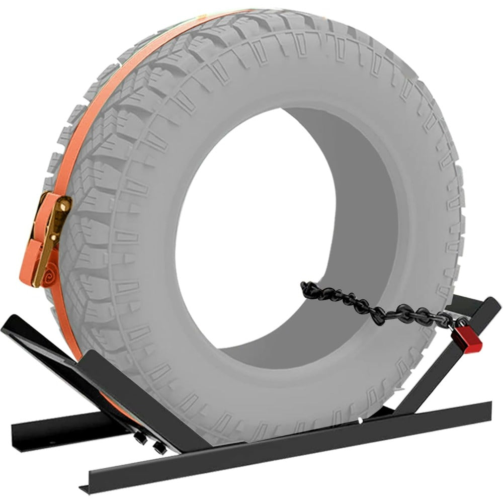 Semi Truck Spare Tire Carrier Rack Adjustable Steel Holder with Anti-Sway Chain & Ratchet Strap for Class 8 Semi-Trailers Kenworth Peterbilt