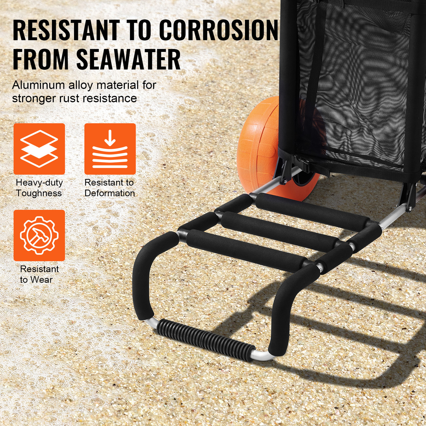 Beach Cart Aluminum Alloy 12-Inch PU Foam Wheels Folding Sand Cart Adjustable Handle for Camping Fishing Gardening Outdoor