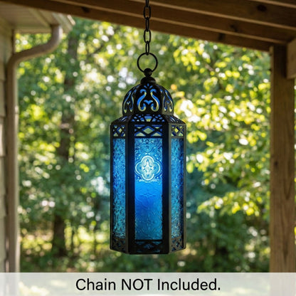 Moroccan Candle Lantern Holder - Decorative Metal & Glass Lantern with Embossed Floral Design for Indoor Home Decor