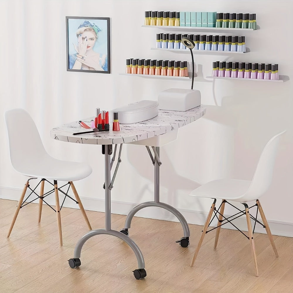Foldable Nail Table with LED Lamp Drawer Lockable Wheels Wrist Cushion & Carrying Bag, Portable Manicure