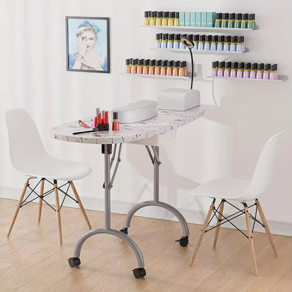 Foldable Nail Table with LED Lamp Drawer Lockable Wheels Wrist Cushion & Carrying Bag, Portable Manicure