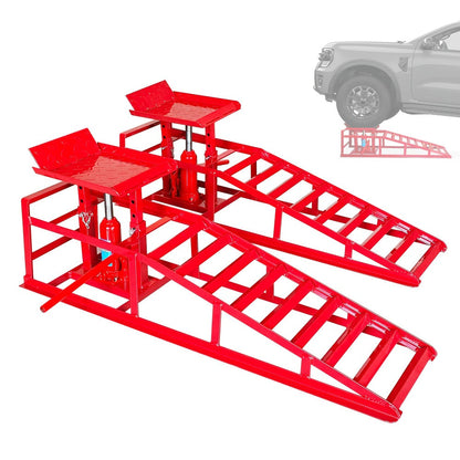 Car Ramps 2-Pack Hydraulic High Lift 11, 050 lb Capacity Low Profile with Support Jack – Oil Change Service Ramps for Car Truck Trailer