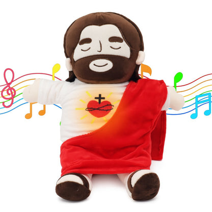 Sacred Heart of Jesus Plush Doll 15.7 Inch - Breathing Glowing Light Christian Religious Toy for Kids