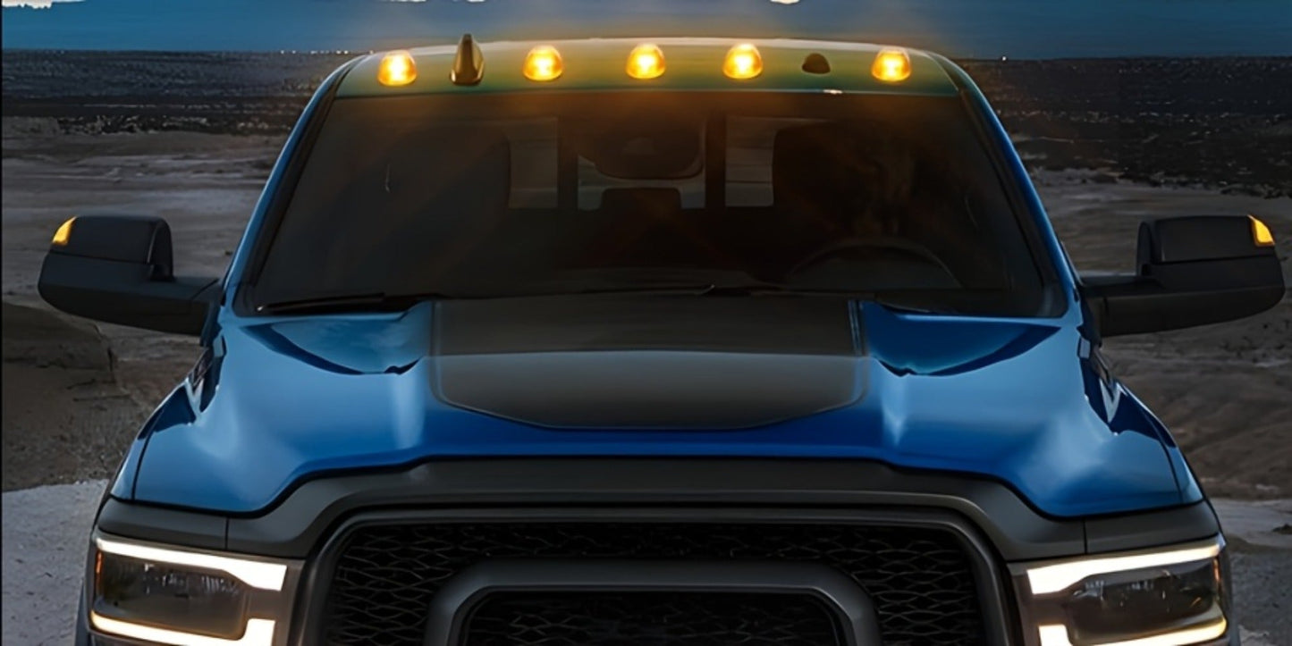 Solar Cab Roof LED Light Set, Five Adhesive-Mount Units in Green, Yellow or White with 13.5 cm Housings