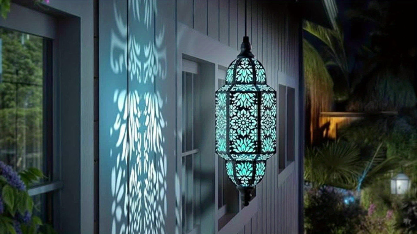 Solar Lanterns Outdoor 2 Pack Moroccan Cut-Out Design Garden Pathway Patio Lantern Lights Gold Purple White Copper