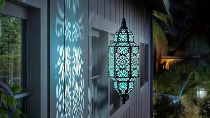 Solar Lanterns Outdoor 2 Pack Moroccan Cut-Out Design Garden Pathway Patio Lantern Lights Gold Purple White Copper