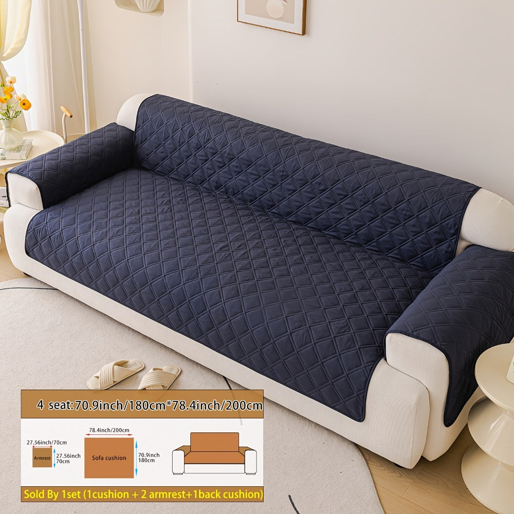 Sofa Cover Three-Piece Soundwave Embossed Set with Sofa Panel, Two Armrest Covers and Backing Mat