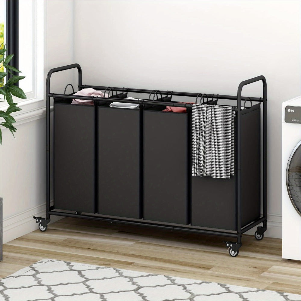 Rolling Laundry Sorter Hamper with Four Removable Fabric Bags, Caster Wheels and Four Color Configurations