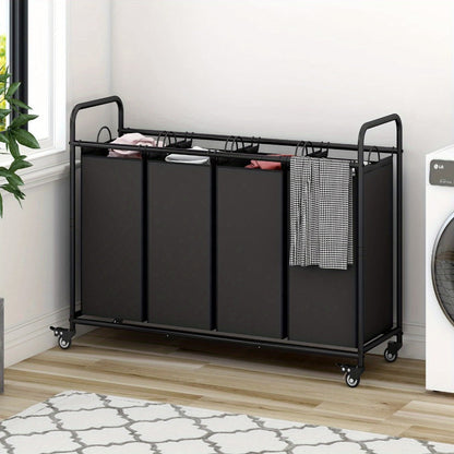 Rolling Laundry Sorter Hamper with Four Removable Fabric Bags, Caster Wheels and Four Color Configurations