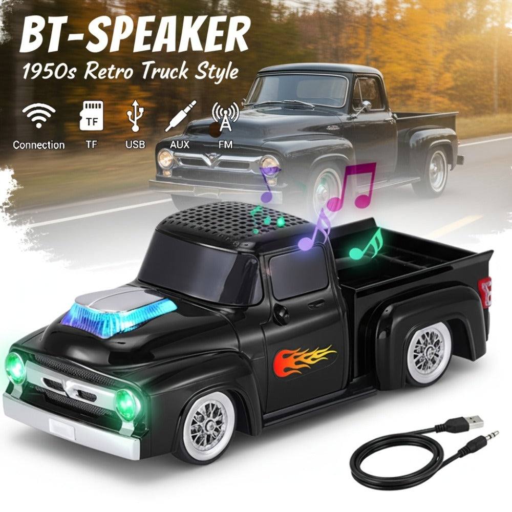 Retro Classic Car Model Bluetooth Speaker with Deep Bass, Colorful LED Lights, FM Radio, USB TF AUX Inputs