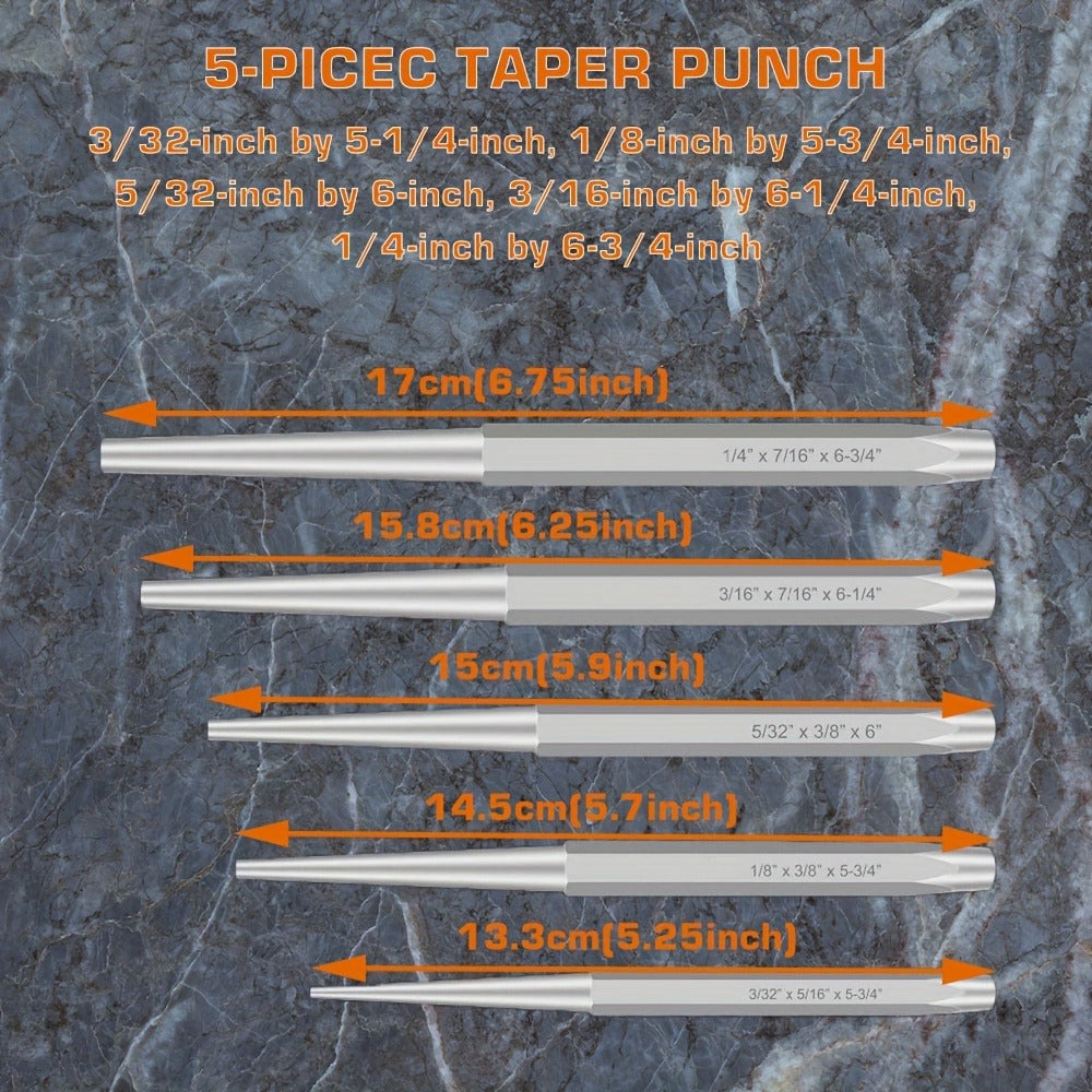 Punch and Chisel Set 16pcs Cr-V Steel with Taper Punch Cold Chisels Pin & Center Punches for Entryways, Bedrooms and Living Spaces
