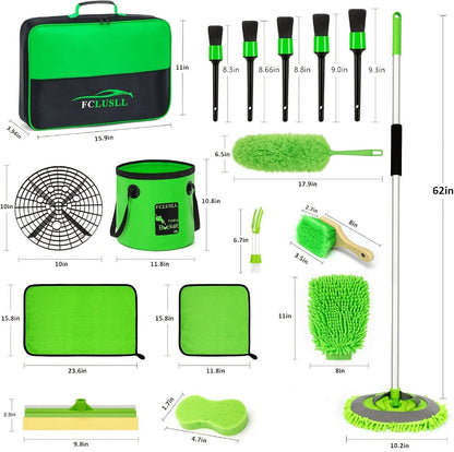 Car Cleaning Kit with Portable Vacuum Cleaner – 17/24/29/32/35pcs Interior Detailing Set with Windshield Cleaner