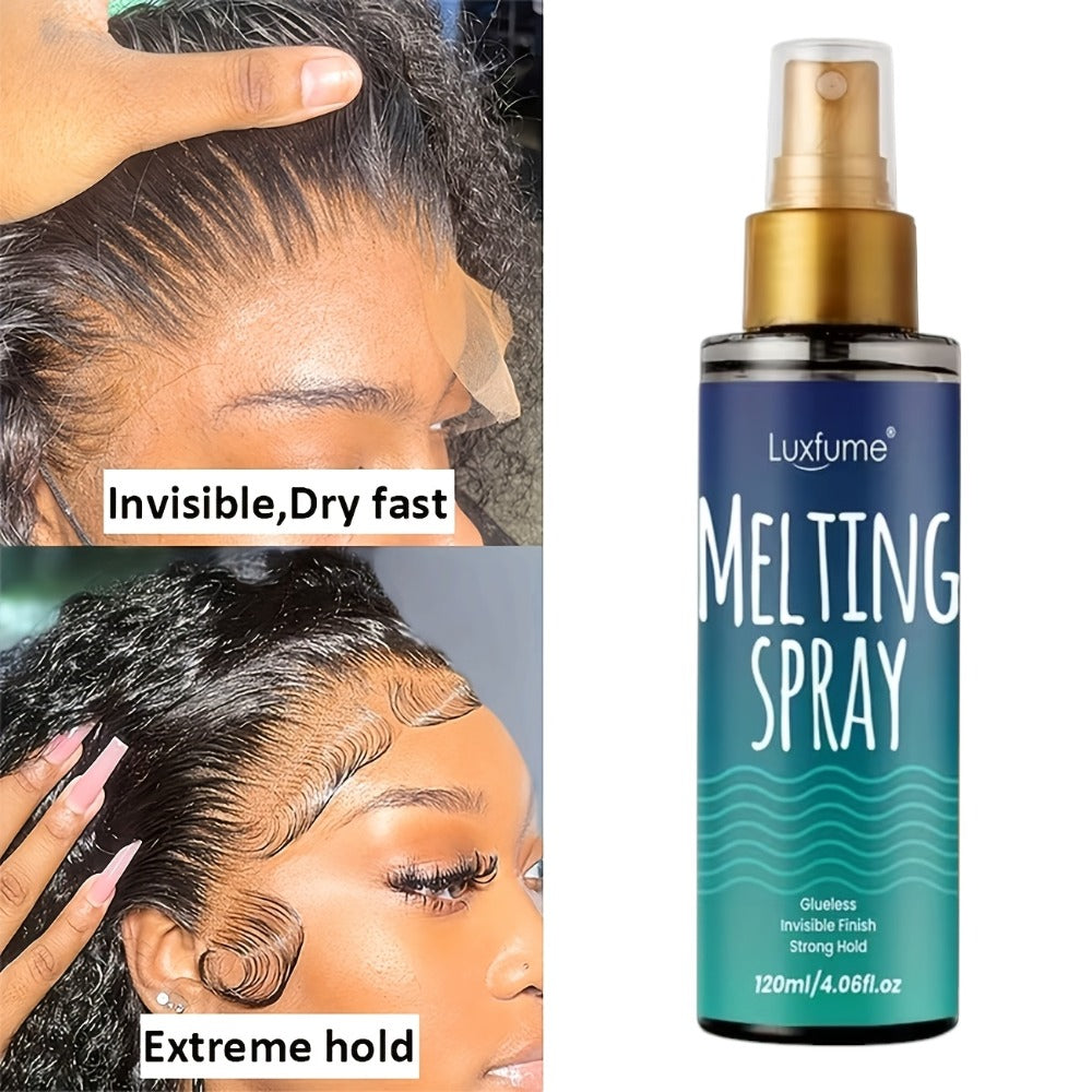 Lace Wig Melt Spray Strong Hold No Residue Quick Dry 4.06 Fl Oz Invisible Glueless Adhesive for Lace Front Closure Wigs Portable 1pc or 2pcs