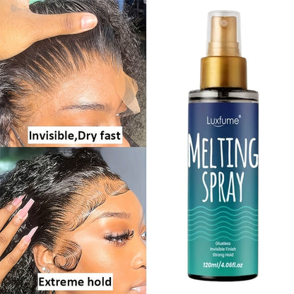 Lace Wig Melt Spray Strong Hold No Residue Quick Dry 4.06 Fl Oz Invisible Glueless Adhesive for Lace Front Closure Wigs Portable 1pc or 2pcs