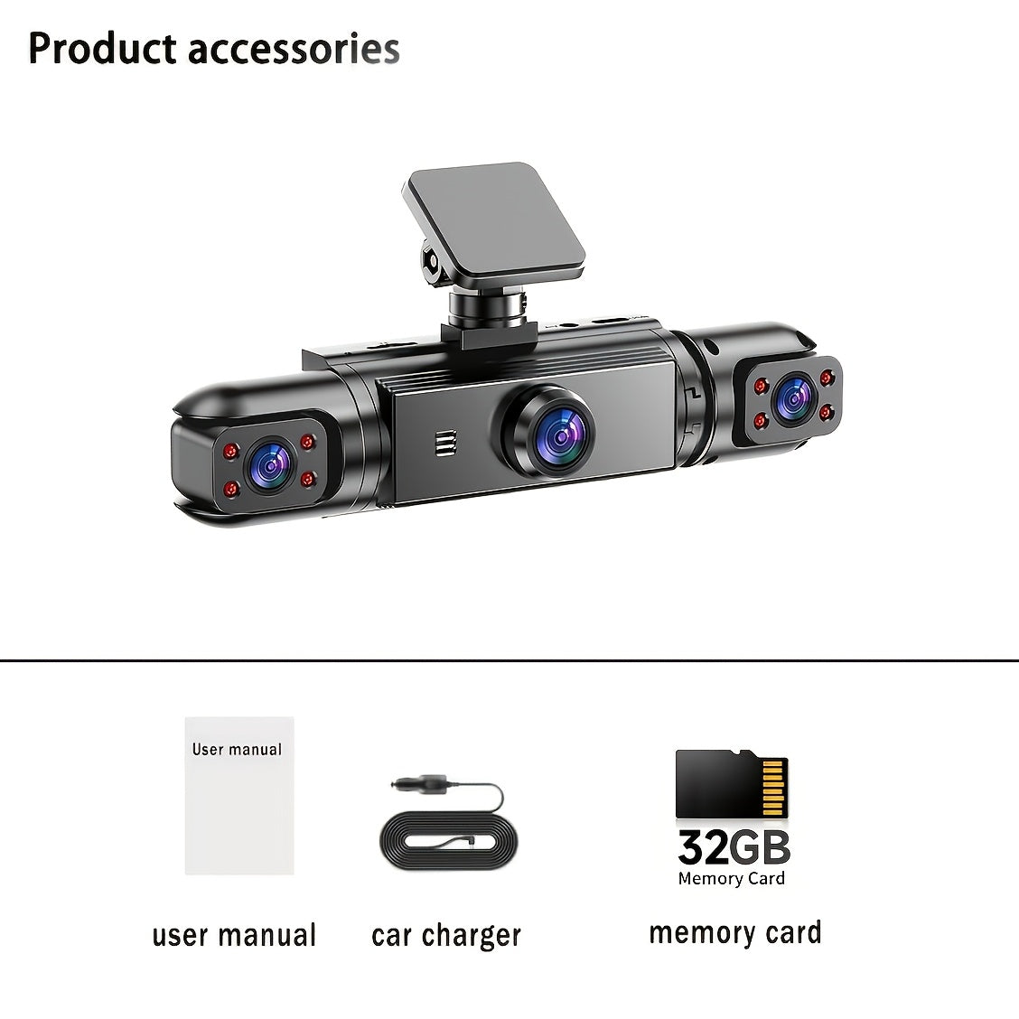 360° Panoramic Dash Cam 3 & 4 Lens 1080P HD Front + 720P Rear Left Right, Quad-Split Screen, HD Night Vision WDR G-Sensor Loop Recording