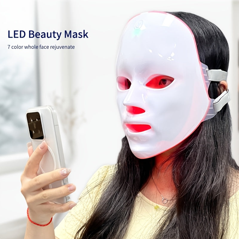 Portable LED Facial Mask 7-Color Light Therapy USB Rechargeable Plastic - Home Beauty Care for Bath Time, Home Spa and Personal Care
