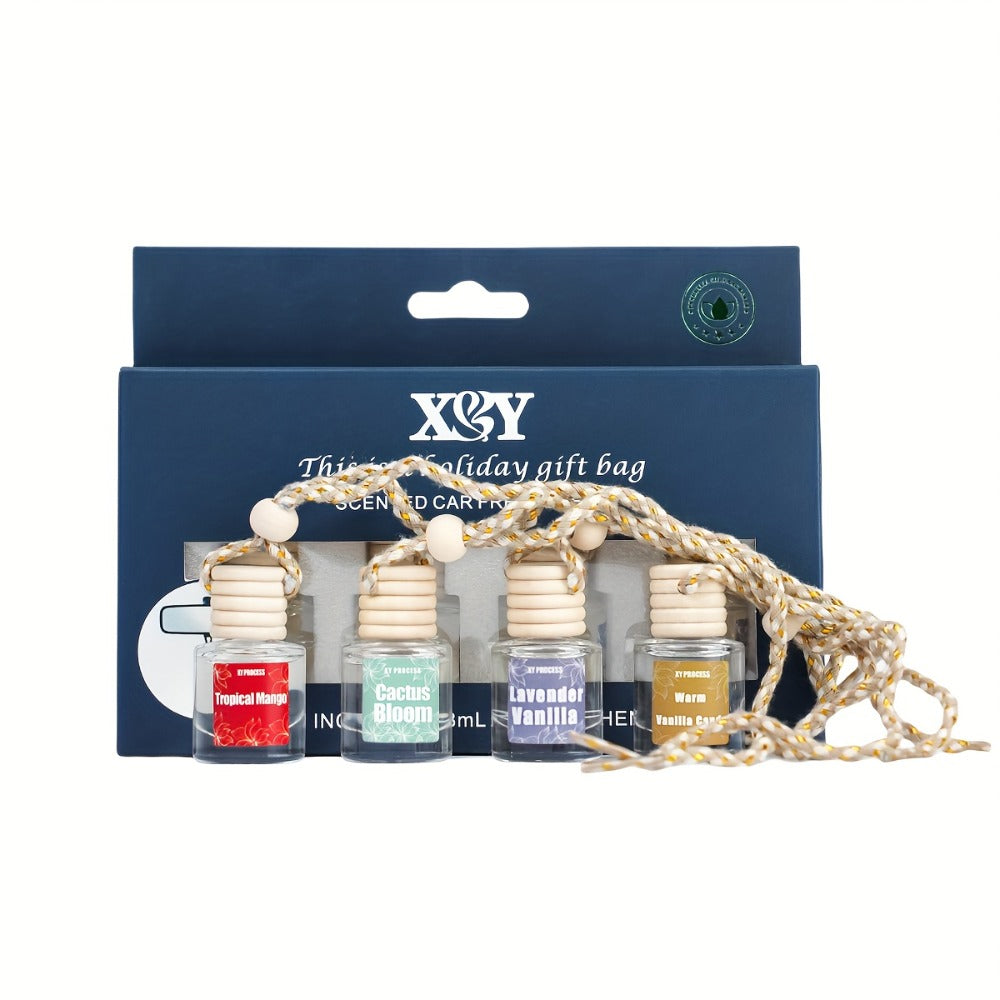 Car Air Freshener X&Y Four-Bottle Hanging Diffuser Gift Set with Eight available Style and Collection Options