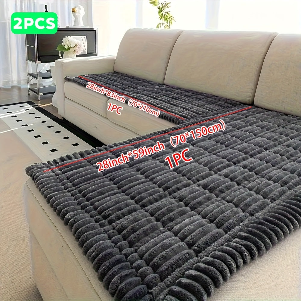 Sofa Cover Two-Piece Corduroy Jacquard Set with 28 x 59 and 28 x 83-Inch Panels in Four Colors
