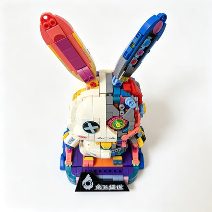 1377-Piece Mechanical Rabbit Building Block Model with Colorful Punk Styling and Rotating Limb Details
