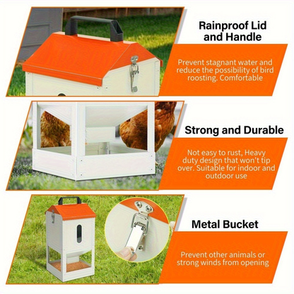 Chicken Feeder Stainless Steel 20 lbs Visible Window Portable Handle