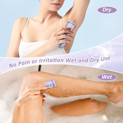 Electric Shaver Bikini Razor with Stainless Steel Blade, Rechargeable Power and Waterproof Wet/Dry Use in Purple