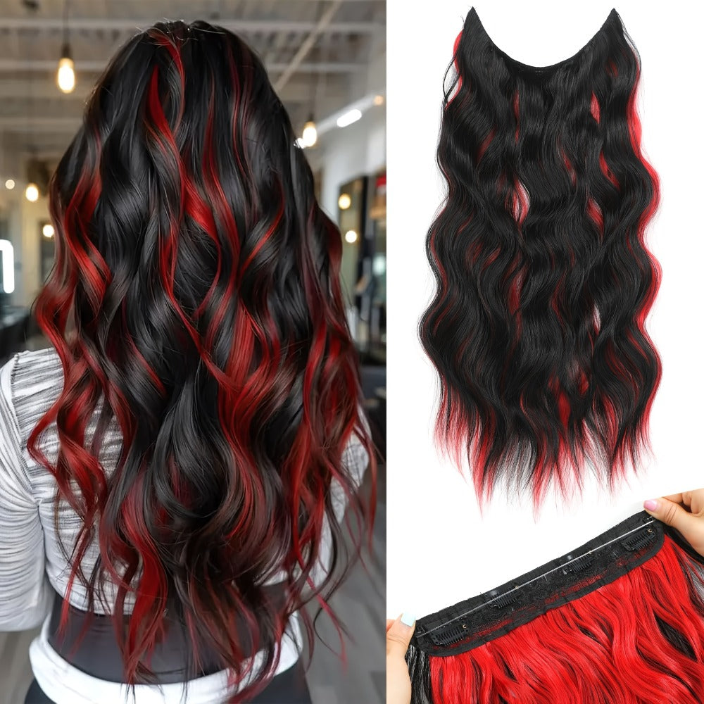 Invisible Wire Hair Extensions 22 Inch for Women – Transparent Fish Line 4 Clips Long Wavy Hairpiece for Thin Fine Hair