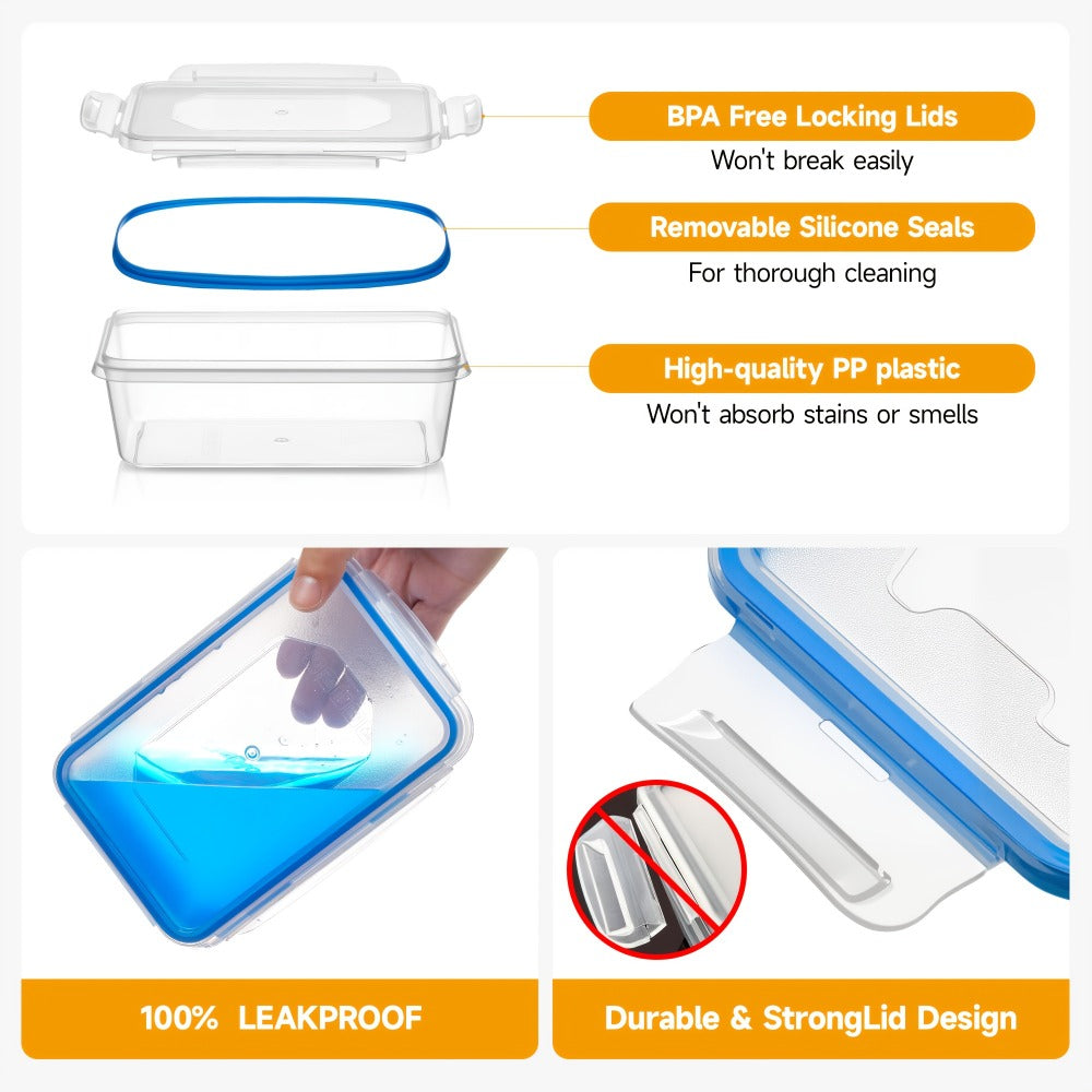 Food Storage Containers 48-Piece Multi-Shape Set with 24 Boxes, 24 Lids and Eight Sizes for Kitchen and Pantry Organization