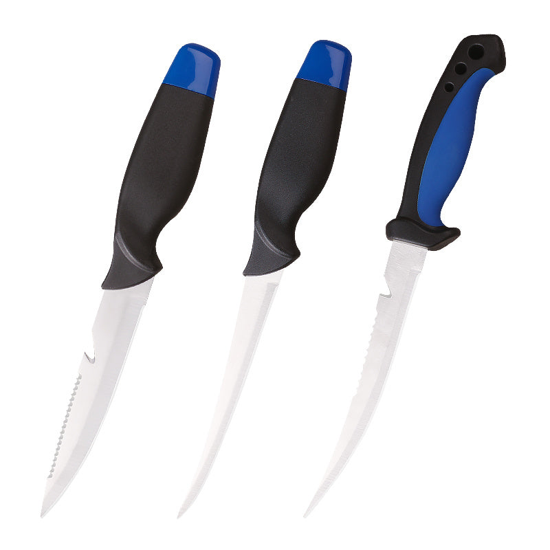Fishing Knife Set 3-Piece Stainless Steel Fillet Boning Knife with Cut Resistant Gloves Fishing Line Cutter Stretch Rope for Fishing Camping