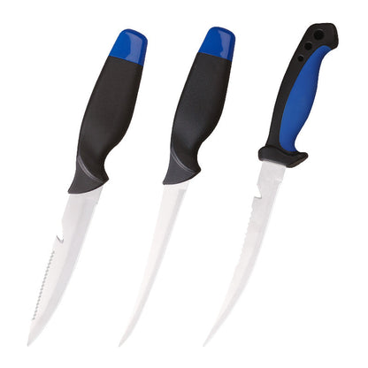 Fishing Knife Set 3-Piece Stainless Steel Fillet Boning Knife with Cut Resistant Gloves Fishing Line Cutter Stretch Rope for Fishing Camping