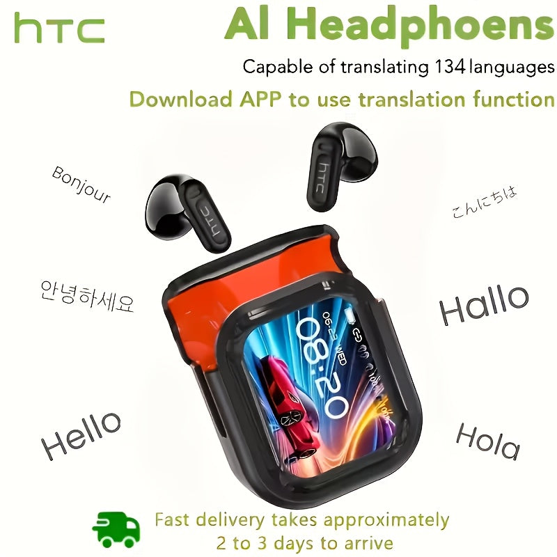 131 Language AI Translator Headset HTC NE20 Wireless 6.0 Smart LCD Touch Screen Gaming for Bedside Audio, Alarms and Room Entertainment
