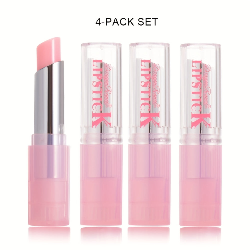 Lip Balm YAMITIK 4-Piece Tinted Stick Set with Pink Tubes, Sheer Gloss Finish and DR111 Option