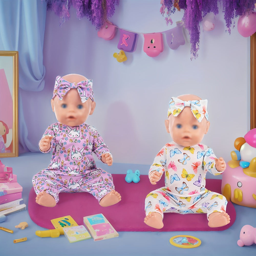 5-Pack Baby Doll Outfits Romper Clothes Set with Headbands for 14-16 Inch with the Listed Color, Size or Set Options for Everyday Use