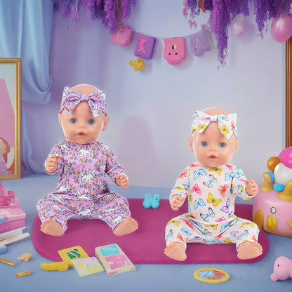 5-Pack Baby Doll Outfits Romper Clothes Set with Headbands for 14-16 Inch with the Listed Color, Size or Set Options for Everyday Use