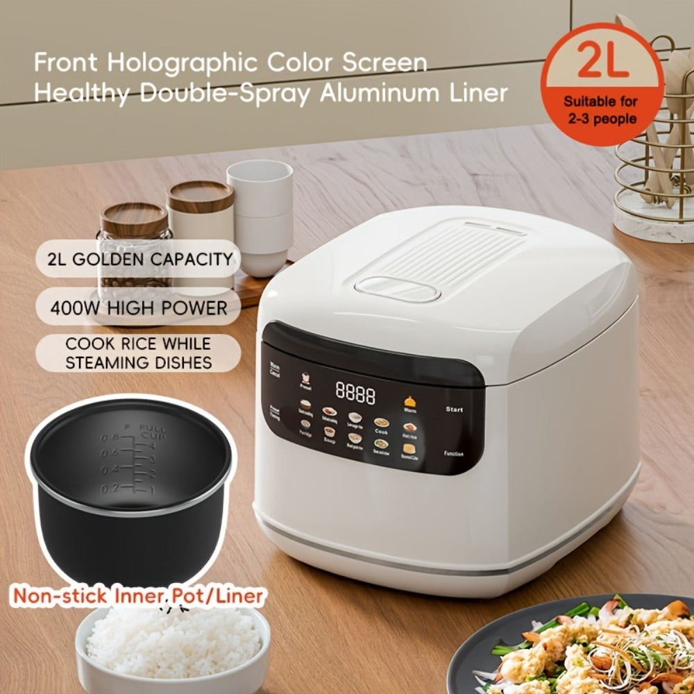Rice Cooker 2L 4 Cups 10-in-1 Mini Multifunctional Compact Electric Rice Cooker for Rice for Home Cooking, Dining and Outdoor Meals