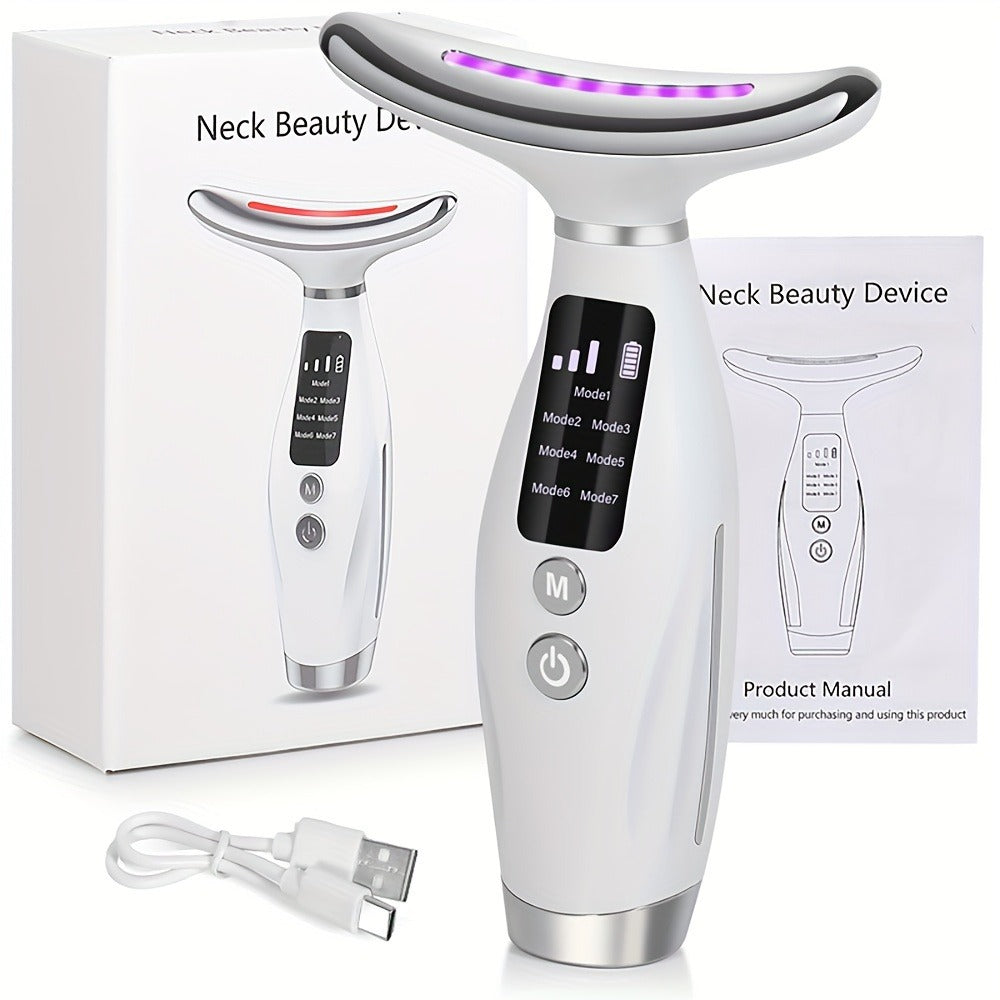 Face Neck Massager Rechargeable Beauty Device - 7 Massage Modes Electric Facial Lifting Tool for Women - Neck Massager Gift for Mom