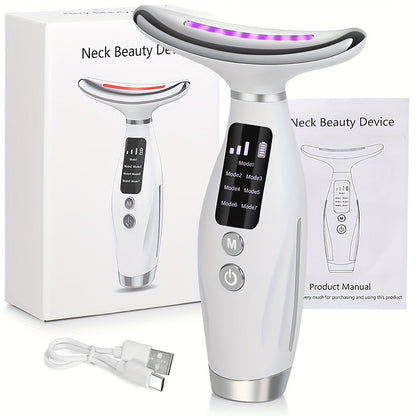 Face Neck Massager Rechargeable Beauty Device - 7 Massage Modes Electric Facial Lifting Tool for Women - Neck Massager Gift for Mom